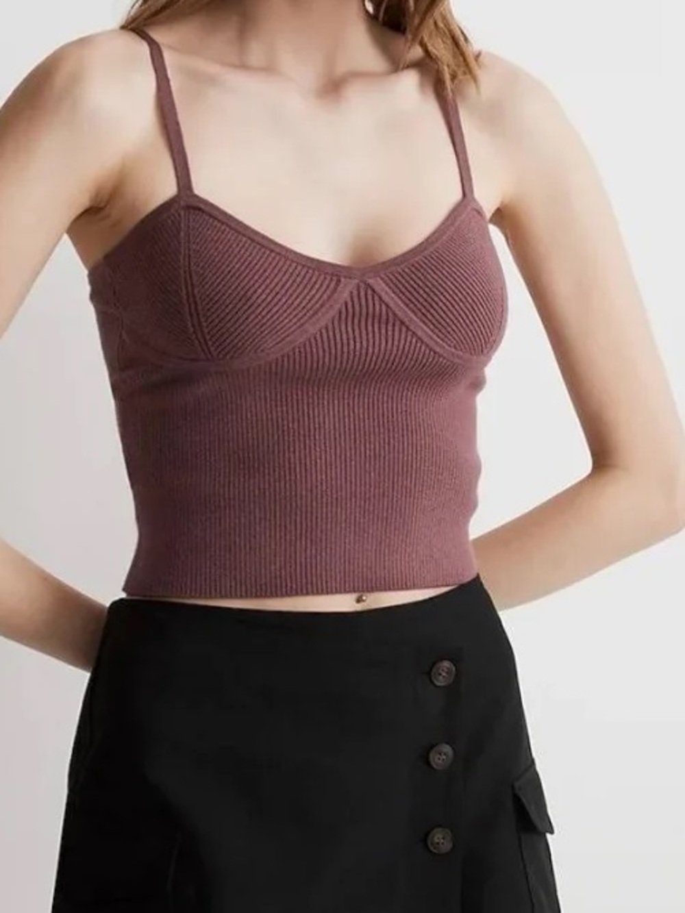 Madewell Corset-Detail Crop Sweater Tank (Large, purple)